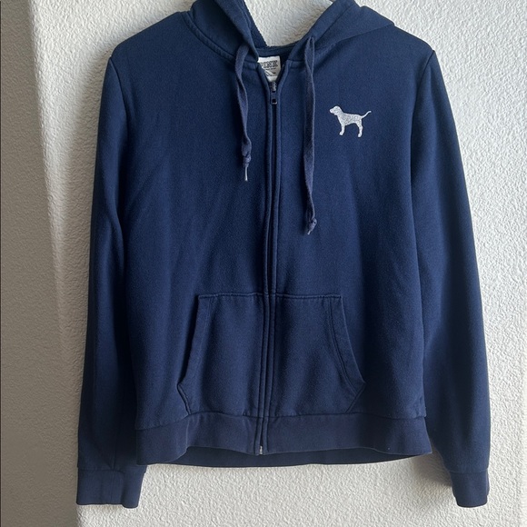 PINK Victoria's Secret Jackets & Blazers - PINK Victoria's Secret Navy Hoodie with Silver Accents